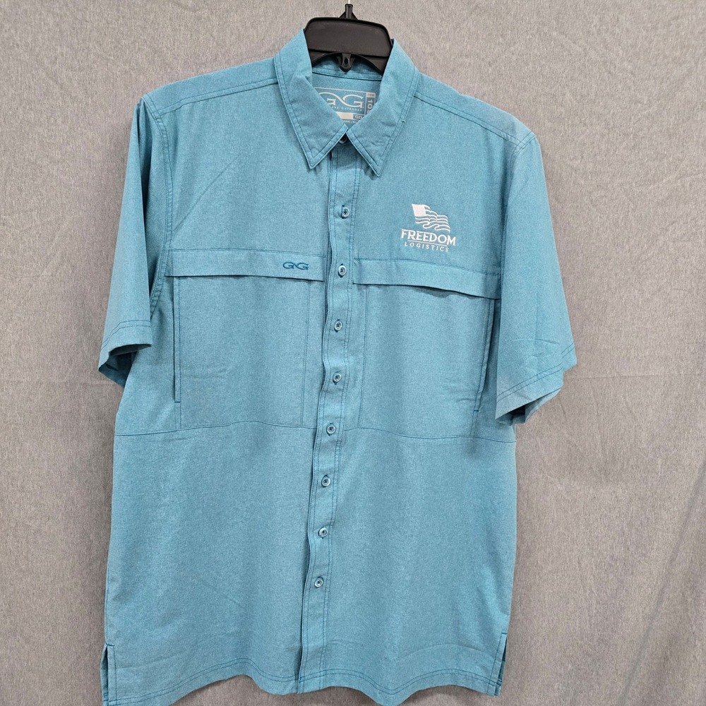 GameGuard Outdoors Mens Fishing Shirt Large Blue Short Sleeve Vented Performance